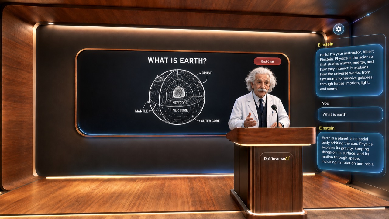 The AI Classroom, a virtual tutor answers questions on a live board