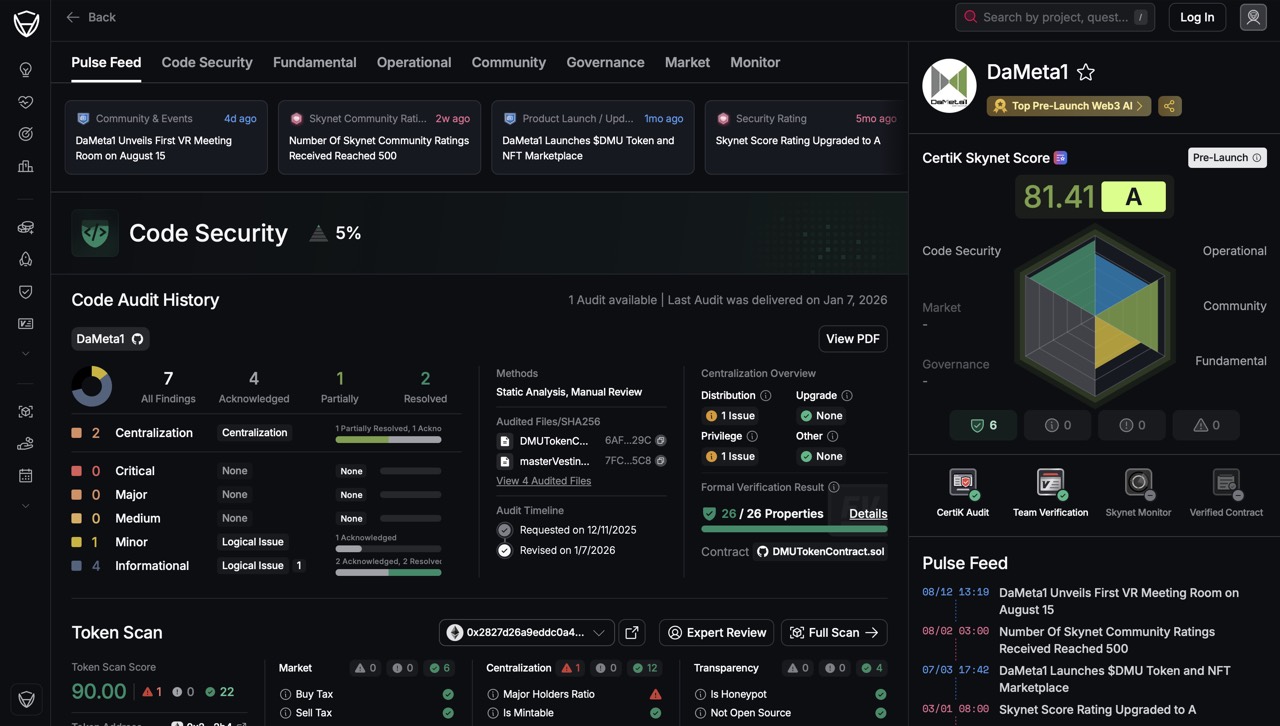 On-chain transparency with contract security and audit scoring