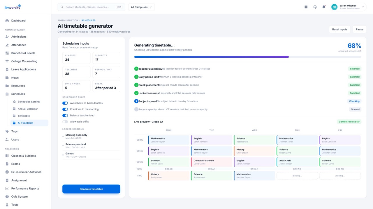 AI timetable generator building conflict-free schedules